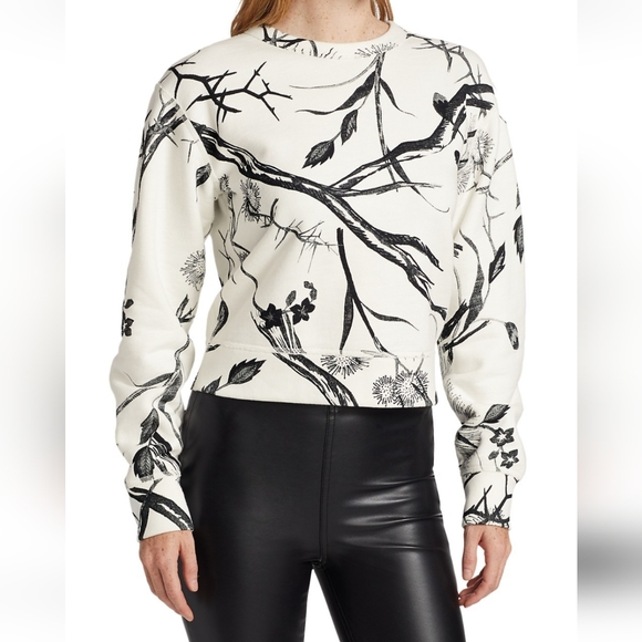 Rag & Bone Floral Long Sleeve Crew Neck Sweatshirt Black White nwt - Picture 5 of 12